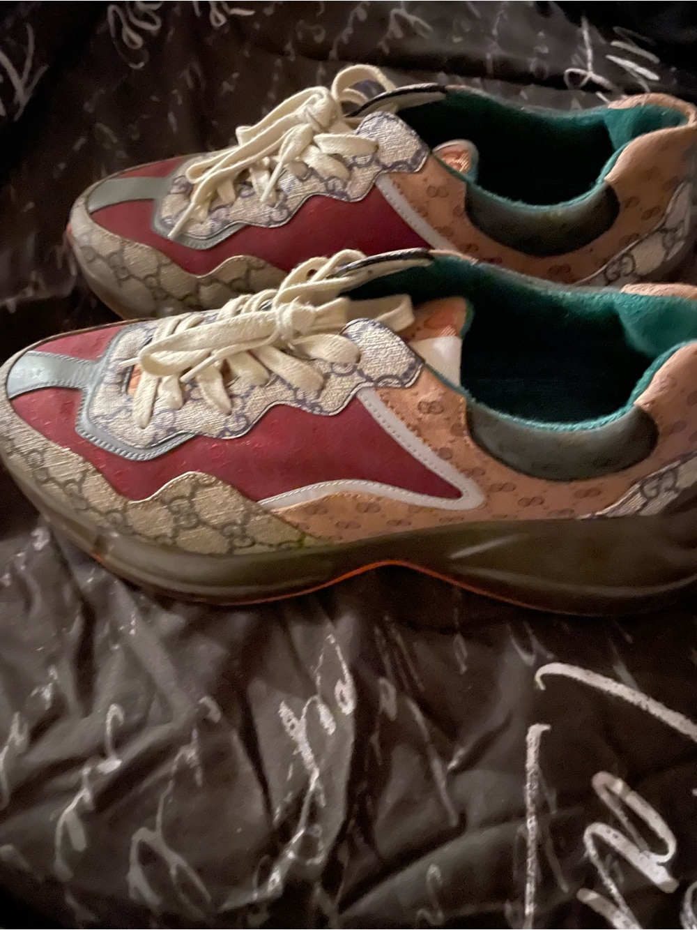 Gucci Kids Red, Tan & Green Logo Panel Sneakers